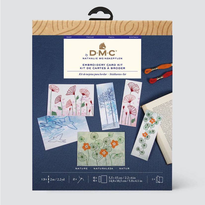 D.M.C. embroidery card kit on a white background
