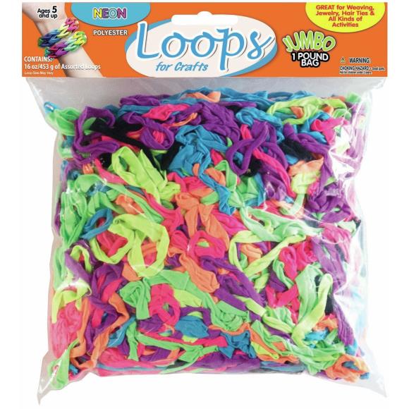 Bag of neon polyester loops in a variety of color