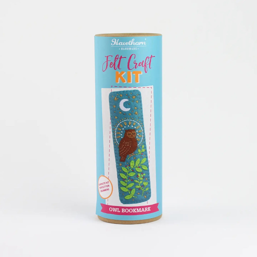 Felt craft kit packaging with owl design on a white background