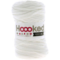 Ball of white yarn with 'Hooooked' label on a white background