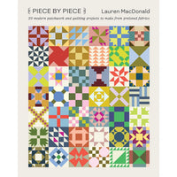 Book cover of 'Piece by Piece' by Lauren MacDonald with a colorful quilt pattern.