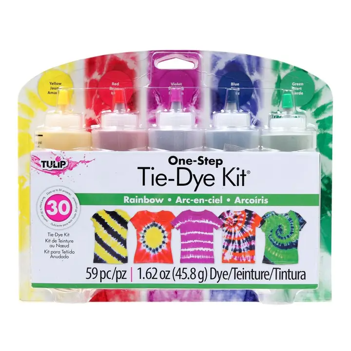 Rainbow colored 5-bottle tie-dye kit