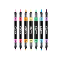A row of open colorful fabric markers.