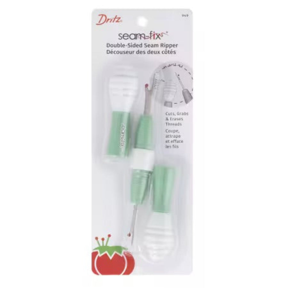 Double sided seam ripper in packaging on a white background