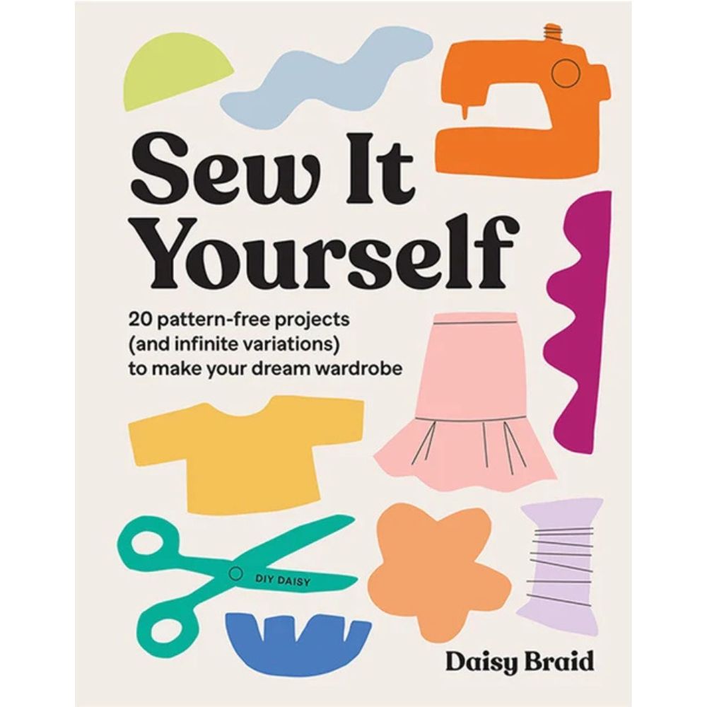Book cover of 'Sew It Yourself' with sewing-related illustrations on a white background