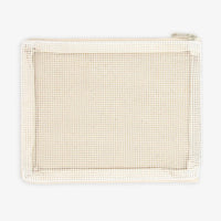 Beige woven pouch on a white background