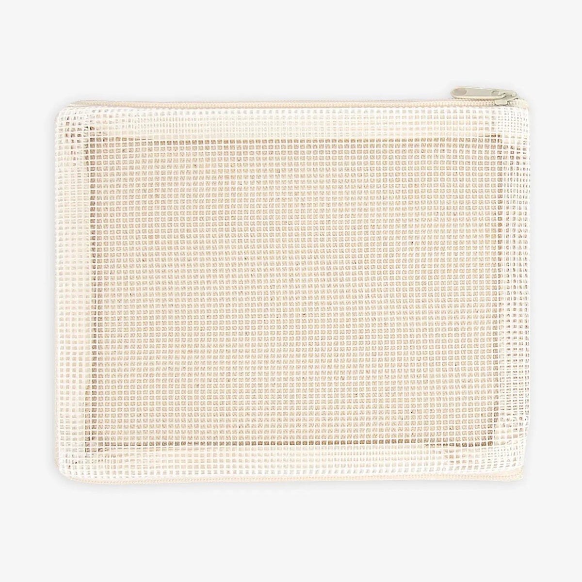 Beige woven pouch on a white background