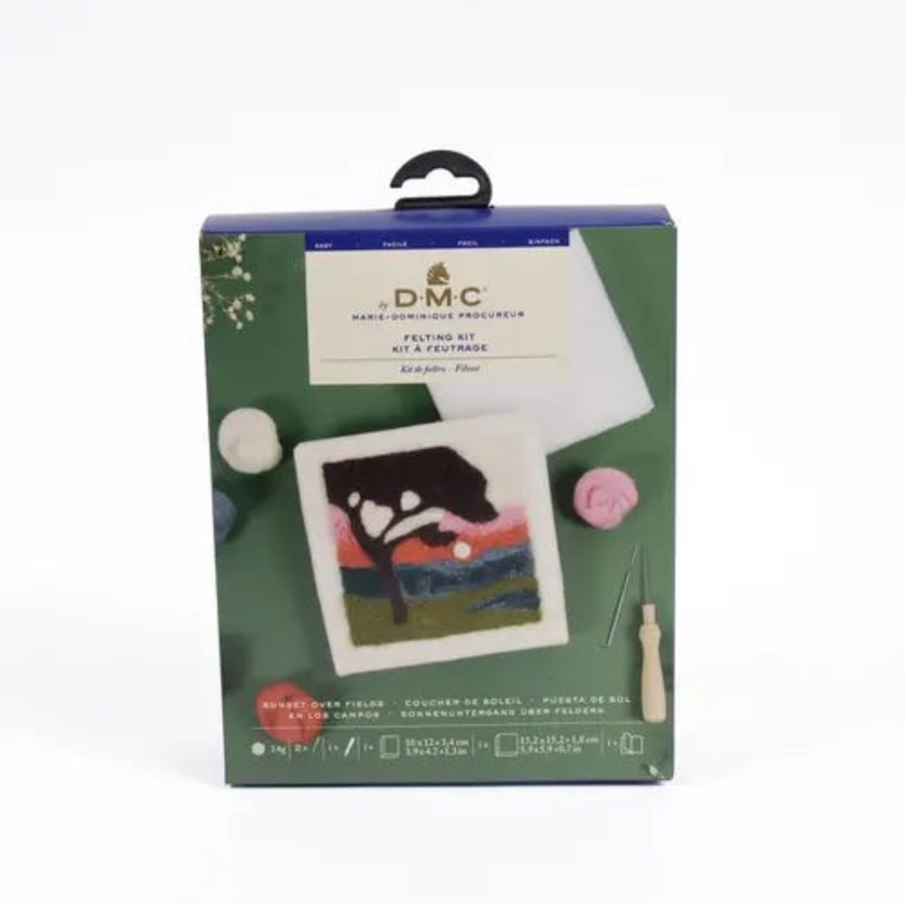 DMC felting kit packaging with a black tree illustration on a white background