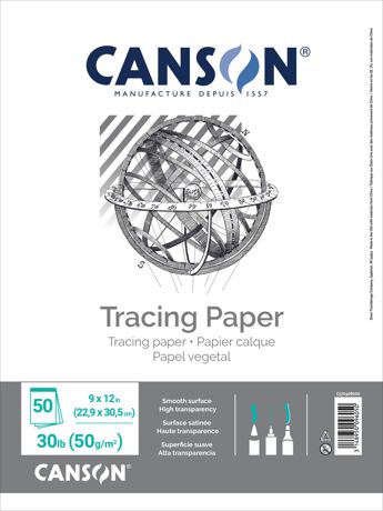 Front cover of a pad of tracing paper with the brand name "Canson" printed on it.