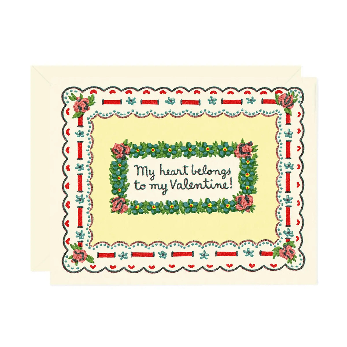 Valentine's Day card with floral design and text on a beige background