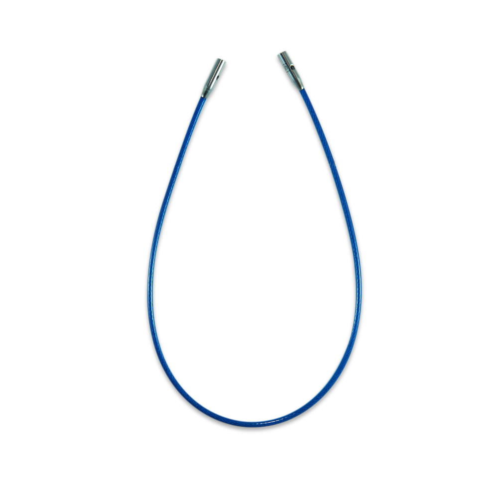 Blue cable with metal connectors on a white background