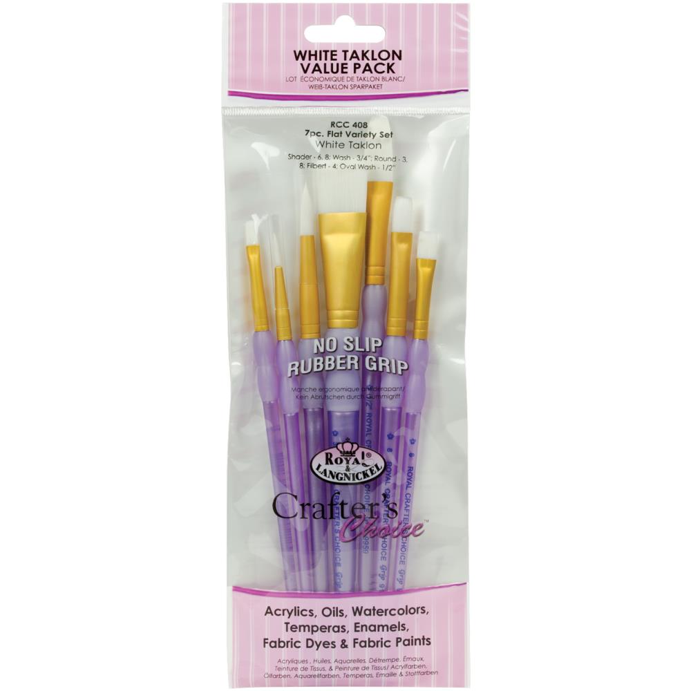 White Taklon Flat Brush Variety Set Art Royal Brush