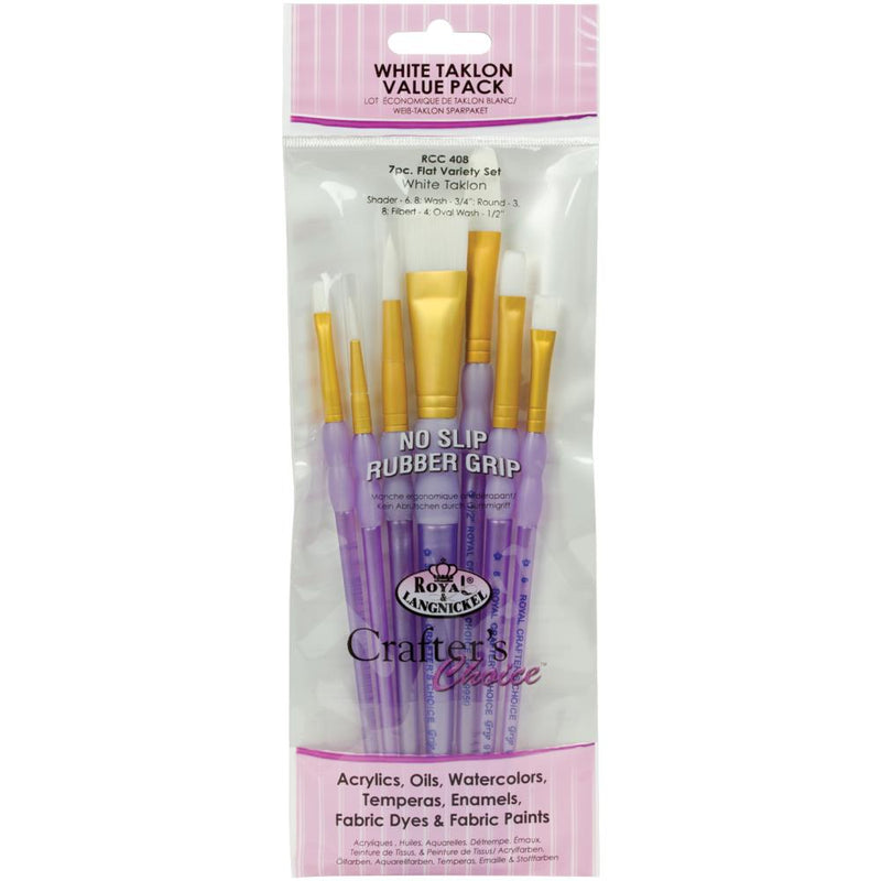 White Taklon Flat Brush Variety Set Art Royal Brush