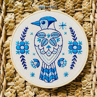 Folk Art Bluejay Embroidery Kit Kit Hook, Line & Tinker