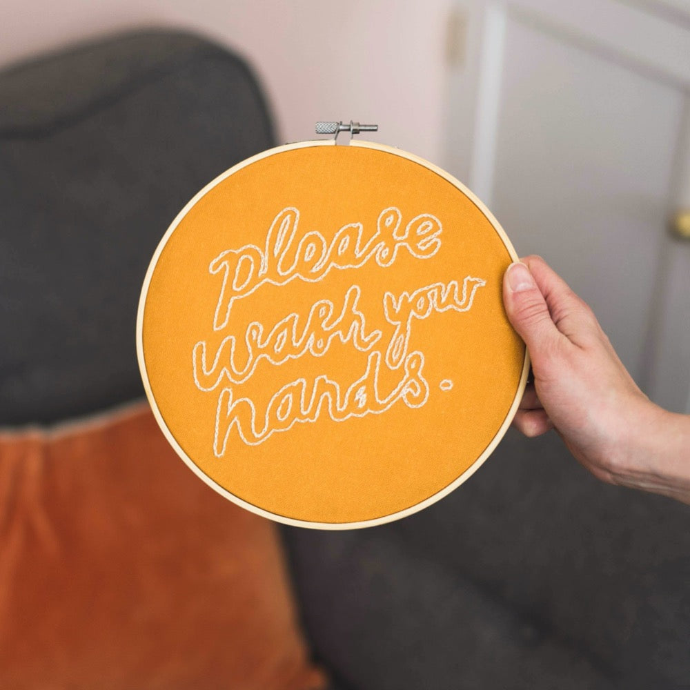 Please Wash Your Hands Embroidery Hoop Kit Kit Cotton Clara
