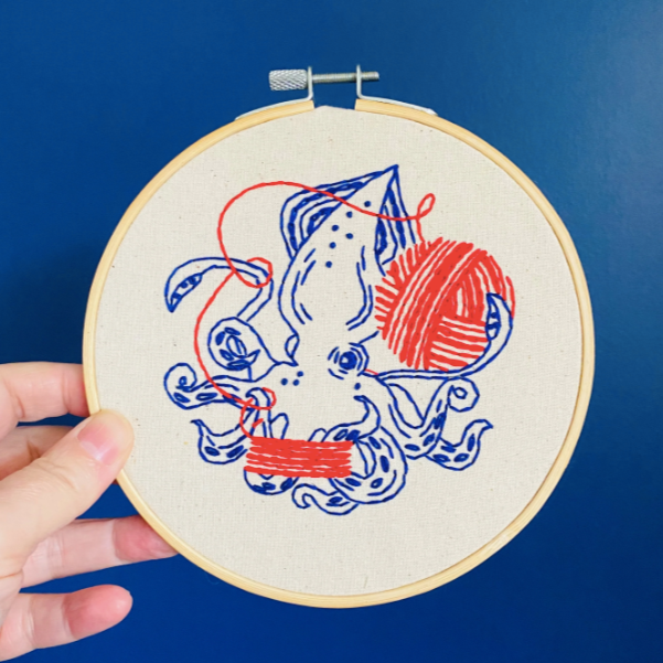 Squid Balling Yarn Embroidery Kit Kit Hook, Line & Tinker