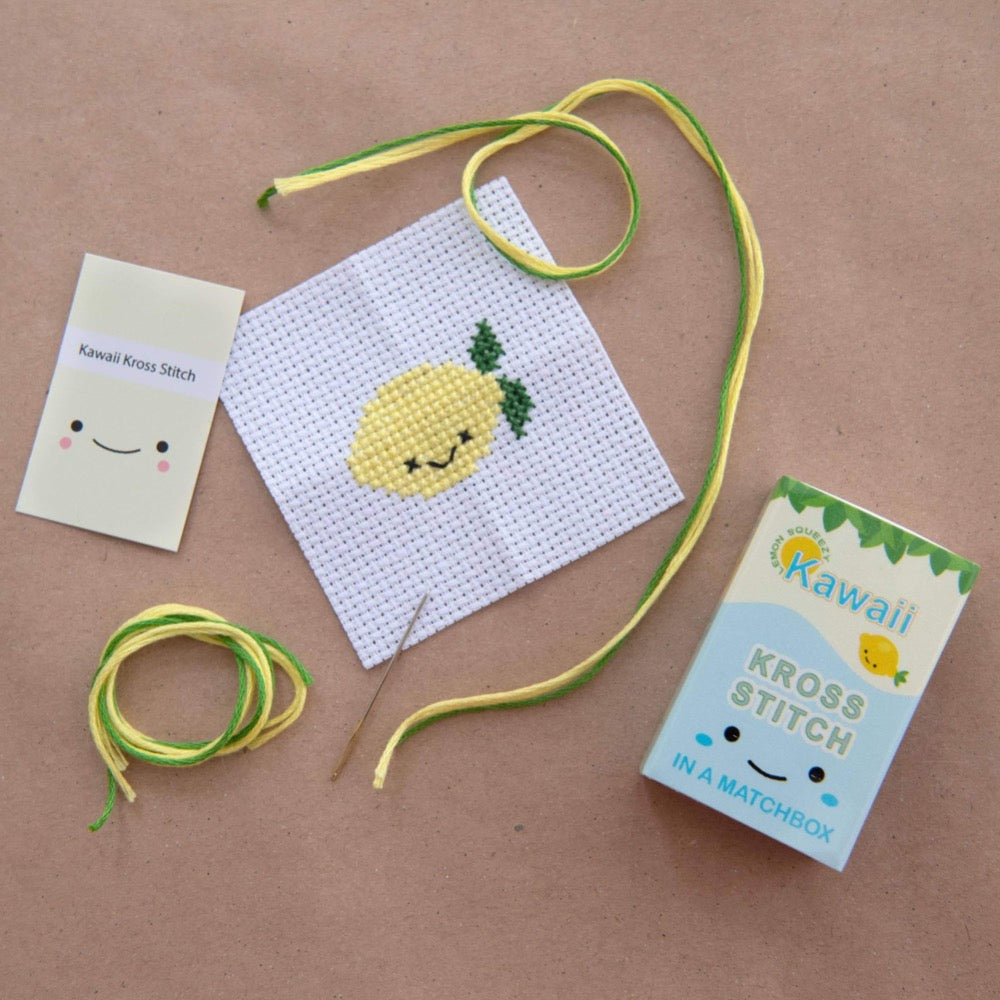 Kawaii Lemon Mini Cross Stitch Kit In A Matchbox Kit Marvling Bros Ltd