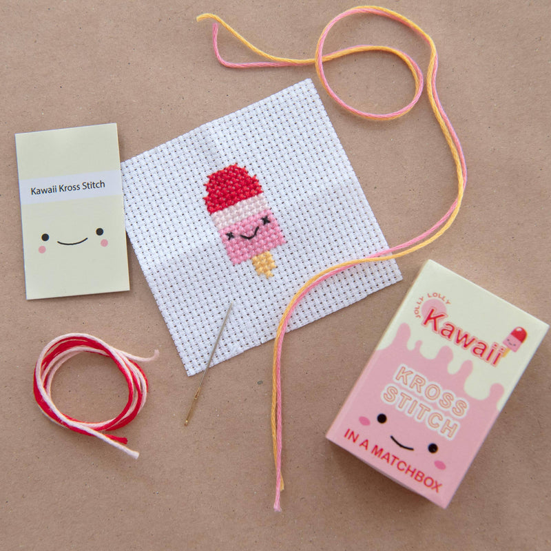 Kawaii Ice Lolly Mini Cross Stitch Kit In A Matchbox Kit Marvling Bros Ltd
