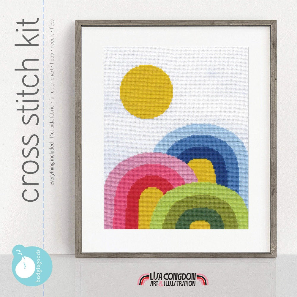 Rainbow Trifecta Cross Stitch Kit Kit Budgie Goods
